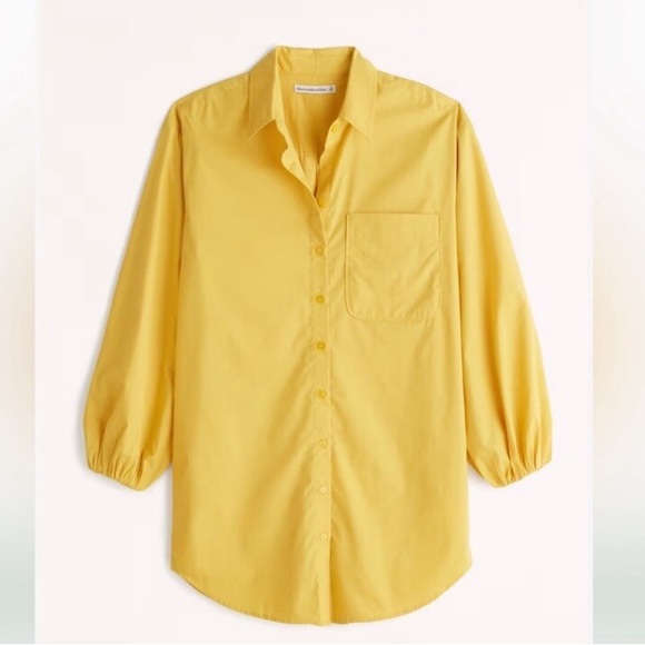 ABERCROMBIE & FITCH Long Sleeve Poplin Puff Sleeve Shirt Dress Yellow - Picture 1 of 9